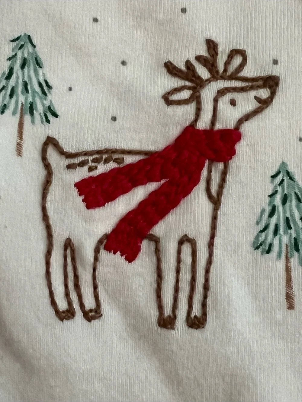 Carter's | White Long-Sleeve Bodysuit Embroidered Reindeer with Red Scarf Sz 6M